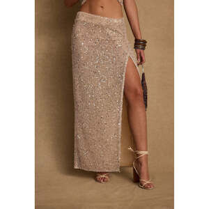 12th Tribe Ibiza Champagne Sequin Maxi Skirt Size L NEW